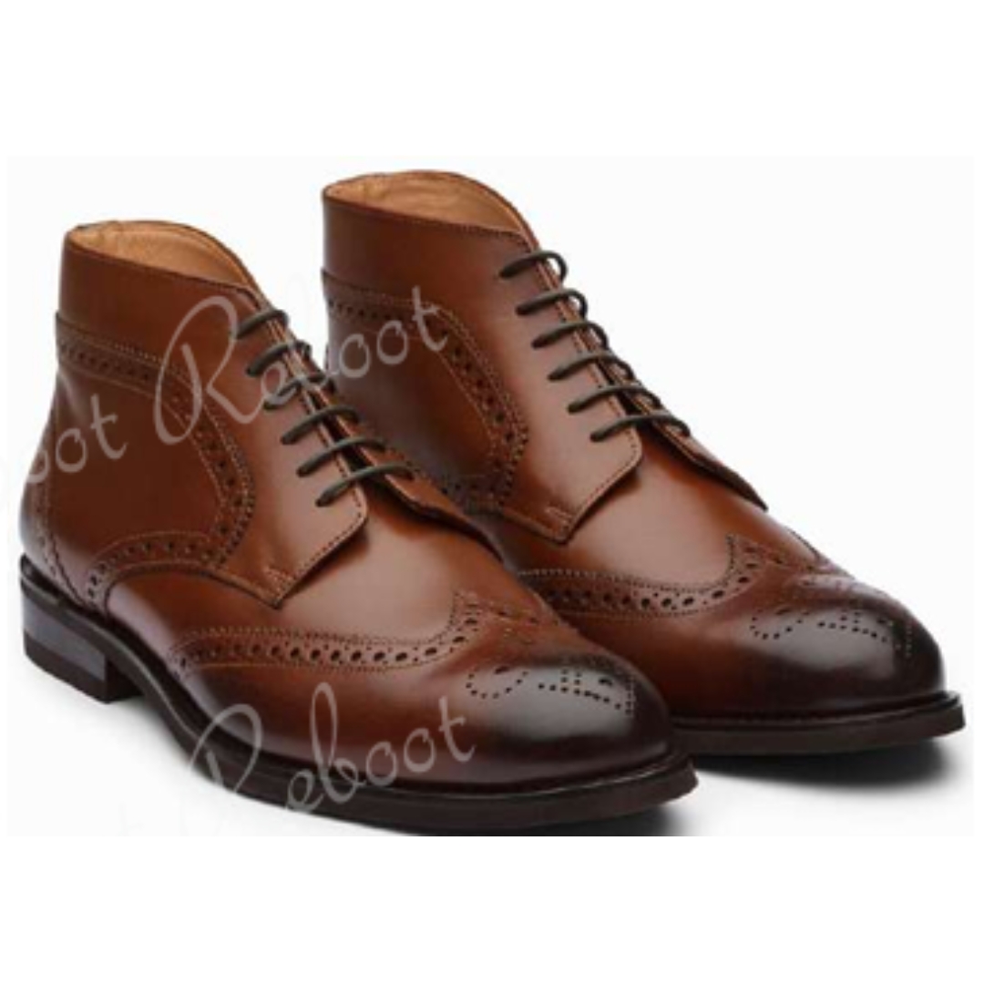 Leather Brogue Derby Boots Shoes